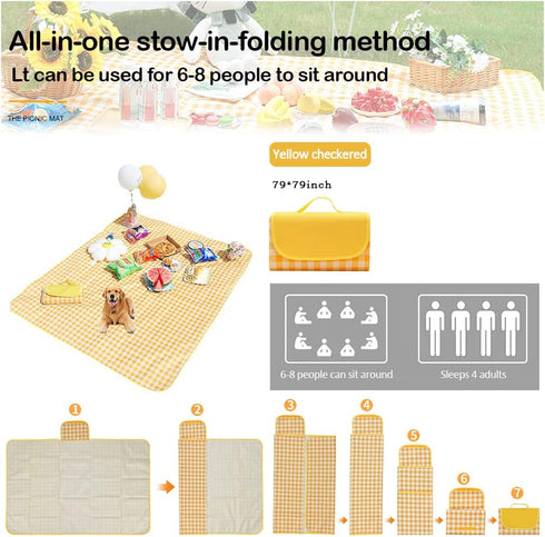 79" 79" Picnic Blanket Foldable Waterproof Sand Mat Extra Large Camping Blanket Play Mat x for Travel,Hiking,Music