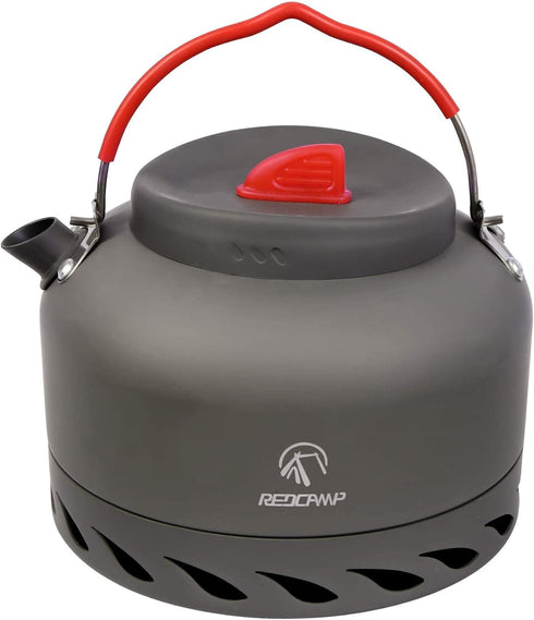 REDCAMP 1.4L Outdoor Camping Kettle with Heat Exchanger, Lightweight Aluminum Tea Kettle with Carrying Bag