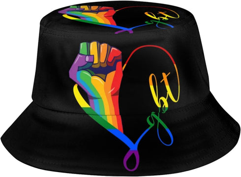 LGBT Gay Pride Bucket Hat - Cute Rainbow Flag Fisherman Sun Hat for Fishing & Camping