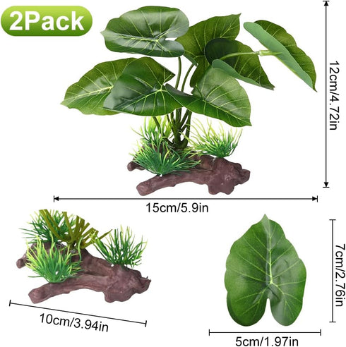 2Pcs (Style-1) Reptile Artificial Plants, Terrarium Plants Decorations, Aquarium Fish Tank Plant, Amphibian Habitat