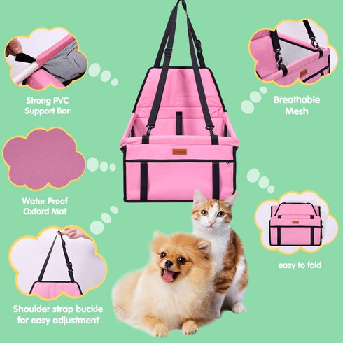 SWIHELP Pet Car Booster Seat Travel Carrier Cage, Oxford Breathable Folding Soft Washable Travel Bags for Dogs Cats or Other Small Pet
