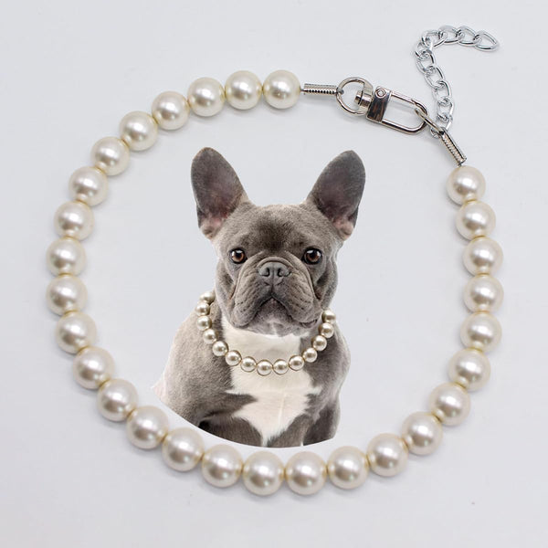 0.55 Inch Big Pearl Dog Collar for Medium Large Dogs, Elegant Adjustable Necklace for Occasions and Garden Parties