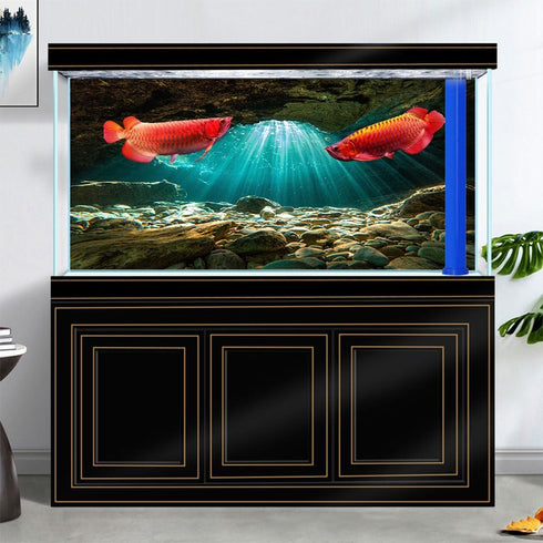 36X18 Inches Fish Tank Background, Sunshine Ocean Floor Decor, Durable Polyester with 8 EVA Double-Sided Tapes