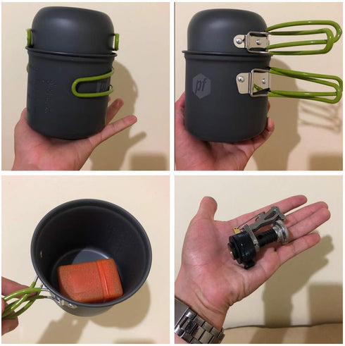 Petforu Outdoor Camping Stove Cookware Set, Hiking, Backpacking, Picnic, Piezo Ignition