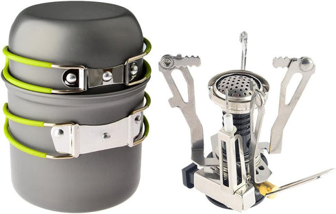 Petforu Outdoor Camping Stove Cookware Set, Hiking, Backpacking, Picnic, Piezo Ignition