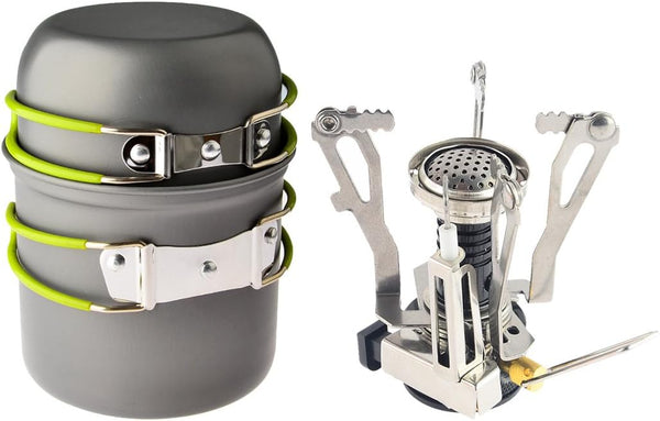 Petforu Outdoor Camping Stove Cookware Set, Hiking, Backpacking, Picnic, Piezo Ignition
