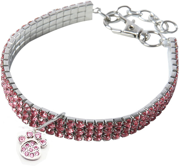 Adjustable Rhinestone Pet Collar, Sparkling 3 Rows Crystal Diamond Dog Collars for Small Medium Large Pets, C-Pink, L