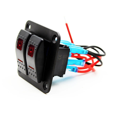 FXC Rocker Switch Aluminum Panel, 2 Gang Toggle Switches, 5 Pin ON/Off, 2 LED Backlit for Boat Car Marine