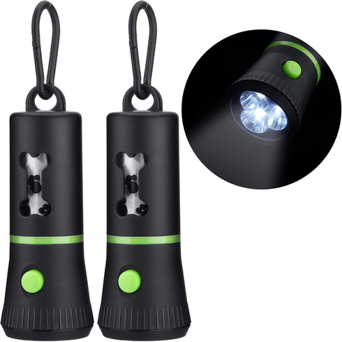 Mudder 2 Pack Dog Poop Bag Dispenser - Built-in LED Flashlight Pet Waste Bag Holder with Carabiner Clip, 2 Rolls