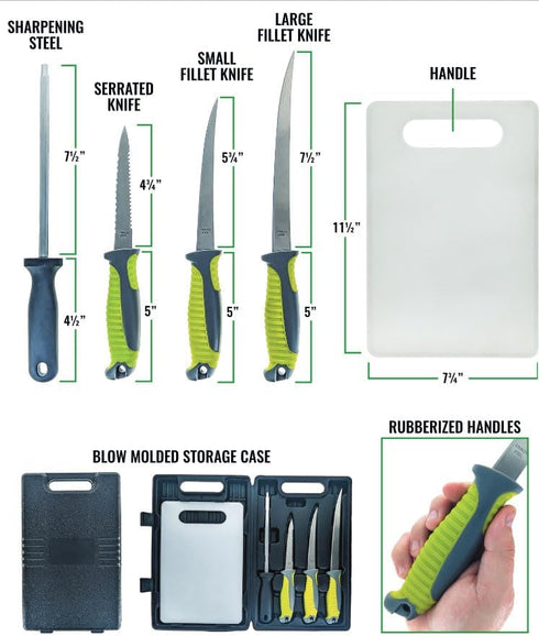 SE 5-Piece Fish Fillet Set, Multipurpose Set Ideal for Cleaning, Cutting, Trimming, and Descaling Fish, Includes Knife Sharpener and Carrying Case -KF-5KIT by SE
