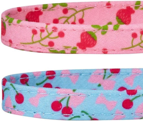 Blueberry Pet Pack of 2 Adjustable Breakaway Cat Collars, Lovely Cherry and Floral Prints with Flower & Bell, Neck