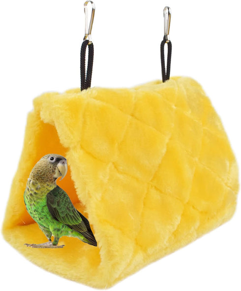 Pet Bird Nest Hammock Hanging Cave Plush Snuggle Tent Bed, Yellow (Medium 9"x 5.31"x 6.3")