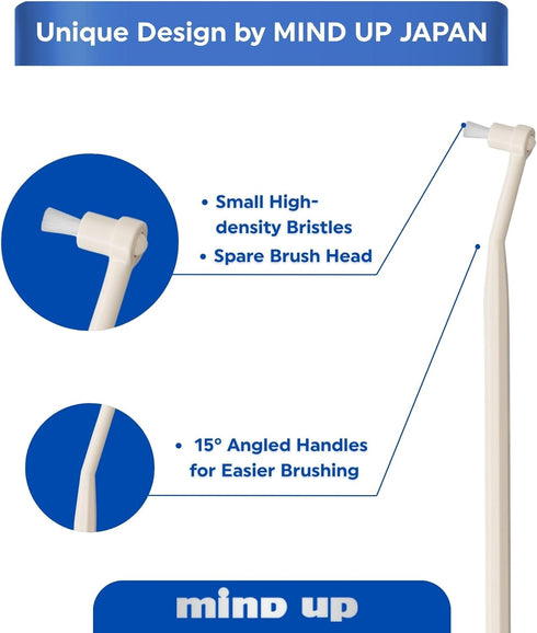 15 2EA MIND UP Cat Toothbrush with Detachable Head, Angled Handle for Comfortable Brushing, Includes Spare Brush Head