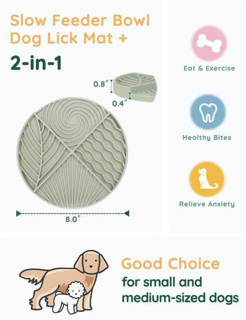 Slow Feeder Dog Bowls, Silicone Dog Feeding Bowls with Suction Cups, Lick Mat for Dogs, Green