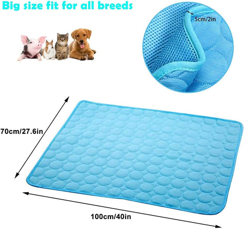Dog Cooling Mat Breathable Washable Summer Pet Cooling Pad Extra Large Dog Cat Self Cooling Pad for Kennerl, Crates and Beds No Water or Electricity Needed (Blue),40inch x 28inch