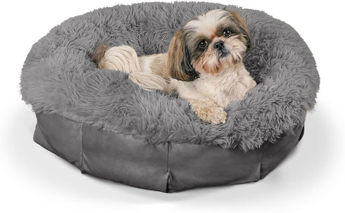 Best Friends by Sheri Ultra Calming Pouf Bed, Luxury Donut Dog Bed, Gray, Small 23x23