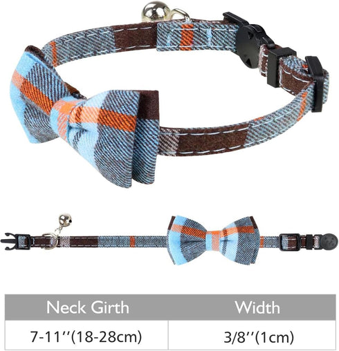 Joytale Upgraded Cat Collar with Bells, Breakaway Safety Plaid Bow Tie Collar for Girls and Boys, Haze Blue