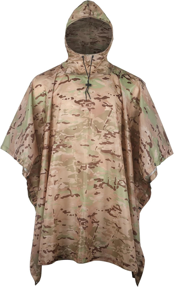 GRVCN Military Rain Poncho, Camouflage Raincoat, Outdoor Waterproof Lightweight