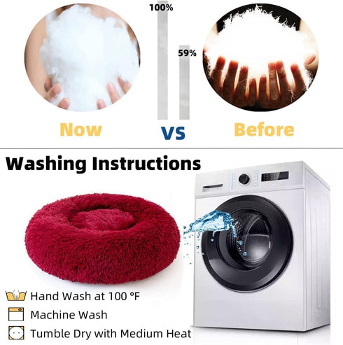 Cat Beds for Indoor Cats, Washable 20/24 inches, Anti-Anxiety Round Fluffy Plush Faux Fur Bed for Small Medium Dogs