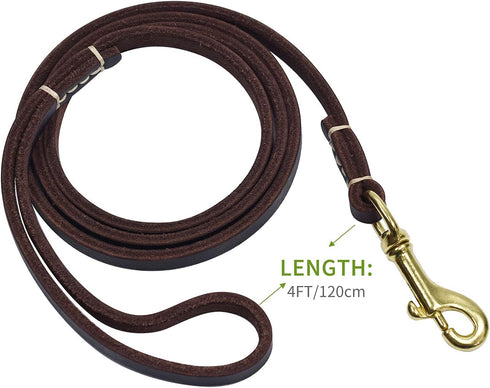 Reopet Genuine Leather Dog Leash, 4 Feet / 5 Feet / 6 Feet for Small & Medium Dogs, Real Leather, Brown