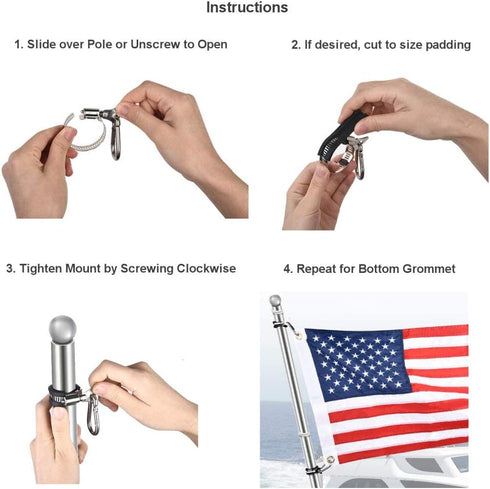Flag Mounts with Carabiner Clips for Grommet Flags, Universal Set of 2