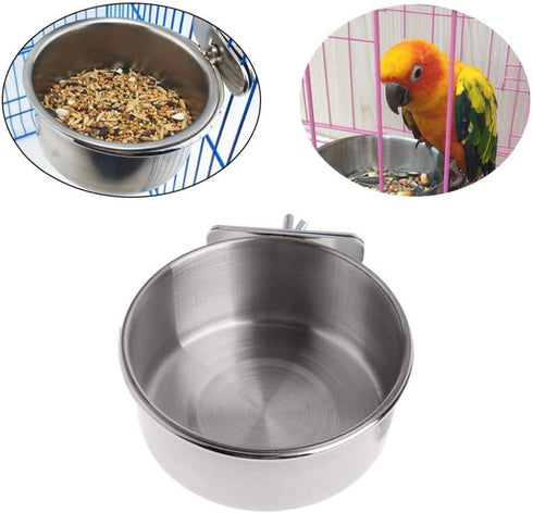 2PC Stainless Steel Pet Feeder Water Bowls, 10oz 20oz 30oz Cup with Holder for Small Animal Cage Coop Hook