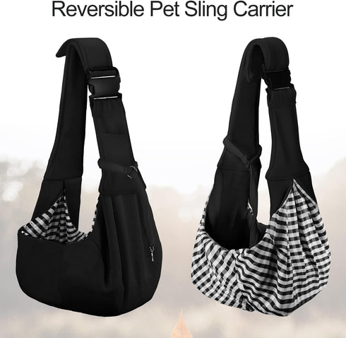 PETLOFT Adjustable Reversible Dog Cat Sling Carrier, Hands-Free Cross Body Carrier for Pets up to 11lb, Black