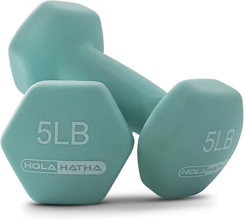 HolaHatha Neoprene Dumbbell Free Hand Weight Set with Rack, 2, 3, 5, 8, and 10 Pound for Home Exercises