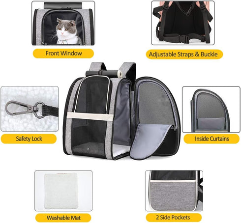 Texsens Pet Carrier Backpack - Ventilated Design with Window Blind for Small Cats & Dogs, Collapsible, Ideal for Travel
