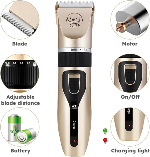 Vornetil Trimmer 4 Dog Grooming Clippers, Cordless Electric Pet Shaver Hair with Guard Combs, USB Rechargeable Low