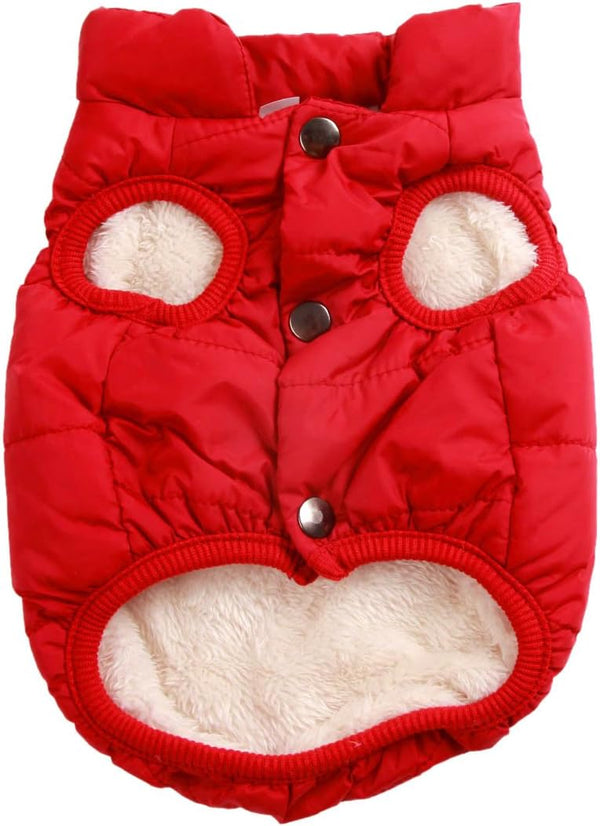2 Layers Fleece Lined Warm Dog Jacket - Soft Windproof Medium Dog Coat for Winter (Red XL)