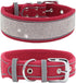 Bling Diamond Dog Collar for females girls,Soft Velvet Leather with Fancy Sparkly Crystal Rhinestones,Reflective Stripe,Suit Medium Large Dogs puppies (Red, L)
