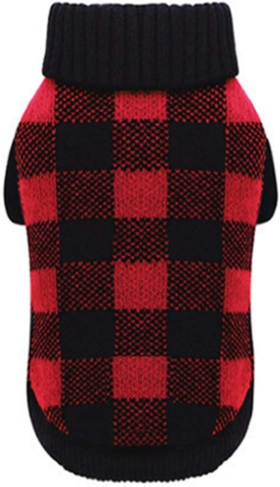 Red Dog Sweater, British Plaid Knitted Xmas Holiday Turtleneck for Large Dogs, X-Large (XL) 20" Back Length