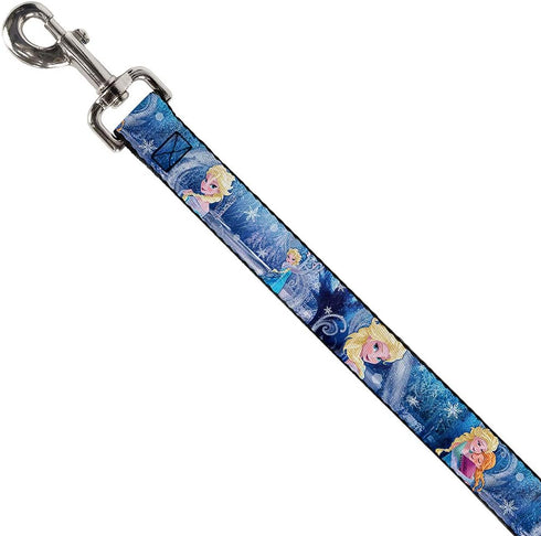 Buckle-Down Pet Leash - Frozen Elsa the Snow Queen Poses/Snowflakes - 4 Feet Long - 1.5" Wide