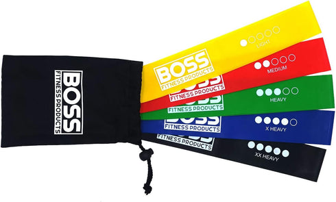 Set of 5 Resistance Loop Exercise Bands, with Carrying Bag