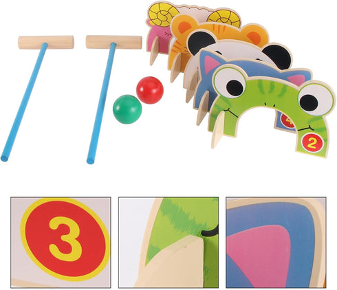 TOYANDONA Cartoon Wooden Animal Croquet Set - Interactive Family Game with Croquet Wood Mallets for Kids