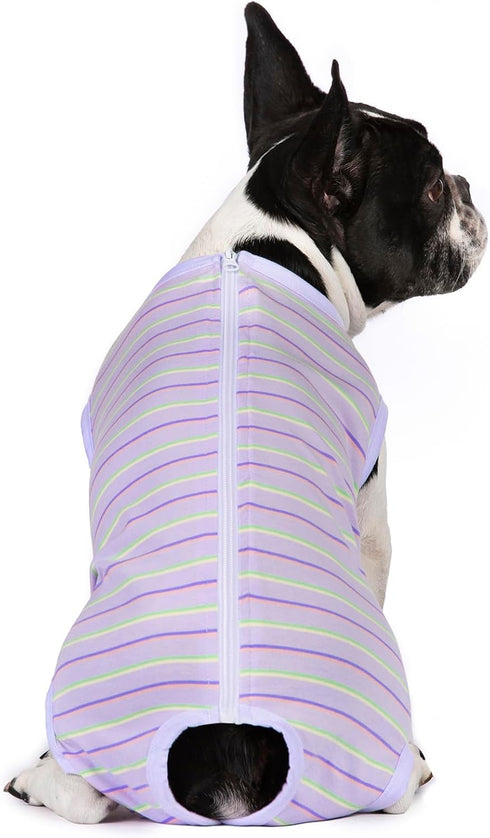 Puppy Striped Recovery Suit for Dogs and Cats - Zip Up Onesie for Abdominal Wounds, Professional Spay Neuter Bodysuit