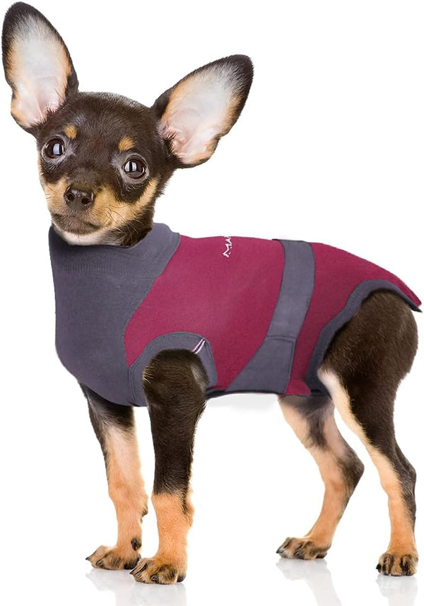 MAXX Dog Recovery Suit – Cozy Breathable Post-Surgery Suit for Wounds, E-Collar, Cone Alternative (Ruby Red Grey, S+)