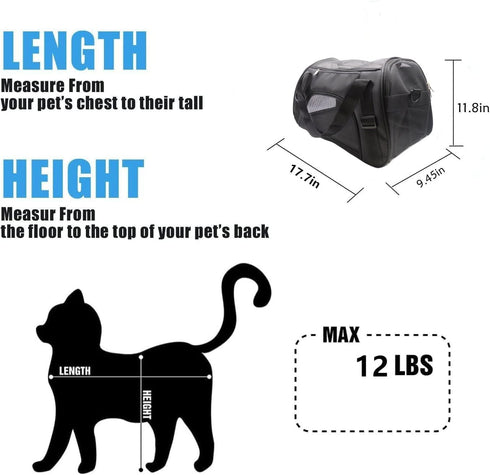 Cat Carrier, Soft-Sided Pet Travel Carrier for Cats and Dogs, Portable Foldable Pet Bag, Airline Approved (Medium-Black)