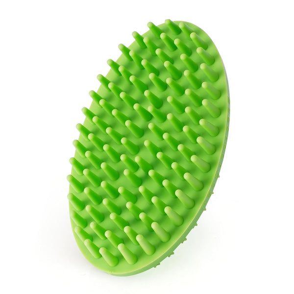 Dog Bath Brush, Green Double-Sided Shampoo Massage Brush, Adjustable Collar Handle for