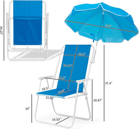 1 Pack 220lbs,Blue Heavy Duty Steel Beach Chair,Beach Chair with Umbrella,Outdoor Folding Chair High Strength Cleanable