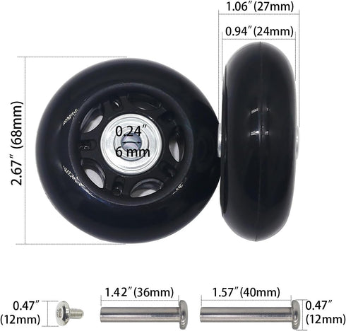 Outher Mute Wear-resistant Luggage Suitcase Replacement Wheels Kit, Inline Outdoor Skate Replacement Wheels (68mm x