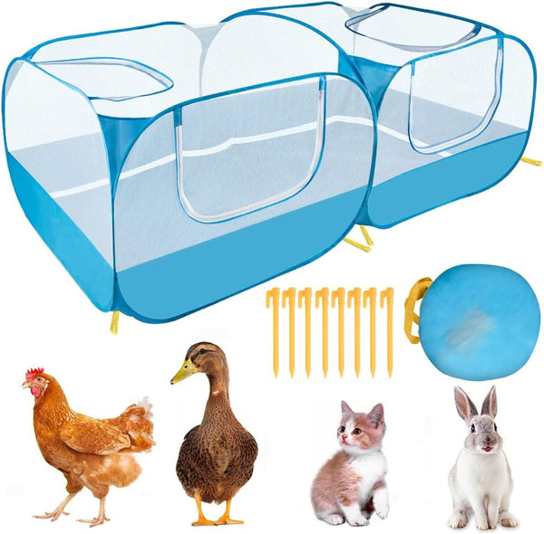 Lukovee Small Animals Playpen, Chicken Pen with Escape-Proof Detachable Bottom & 4