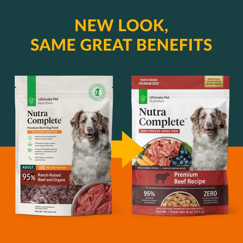 ULTIMATE PET NUTRITION Nutra Complete Raw Dog Food, 100% Freeze Dried, Beef, 1 Pound with Antioxidants