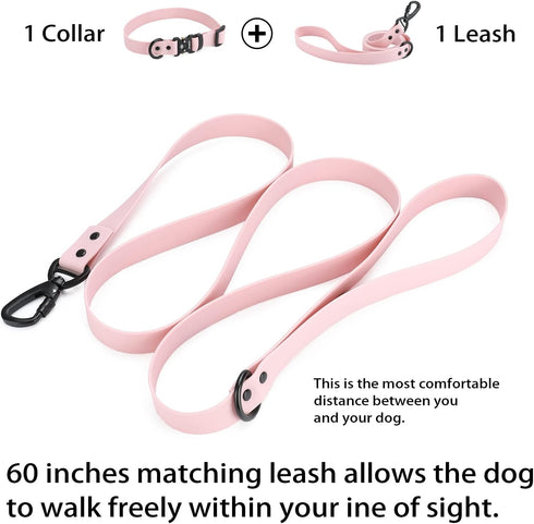 Waterproof Dog Collar and Leash Set with Adjustable Quick Release Buckle for Large, Medium, Small Dogs (Large, Purple)