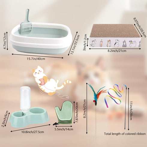 GRETJOB 16 Set 16 Kitten Starter Kit - Pcs Cat Essentials Includes Litter Box, Toys, Collars, Scratch Pad, Nail File