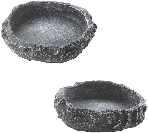 emours 2 Pack Reptile Water Dish Food Bowl, Rock Worm Feeder for Leopard Gecko, Lizard, Spider, Scorpion, Chameleon