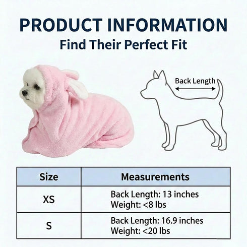 SDCSDC Dog Bathrobe Super Absorbent Towel for Small Dogs Cats Fast Drying Dog Robe Coat with Hood Puppy Cat Bath Towel