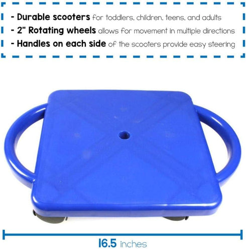 hand2mind 6-12, (Pack 1) Blue Indoor Scooter Board with Safety Handles for Kids Ages Plastic Floor Scooter Board