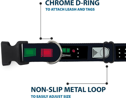 Dog Collar Plastic Clip, Star Wars Darth Vader Utility Belt, Bounding3, Black Grays Reds, 15 to 26 Inches